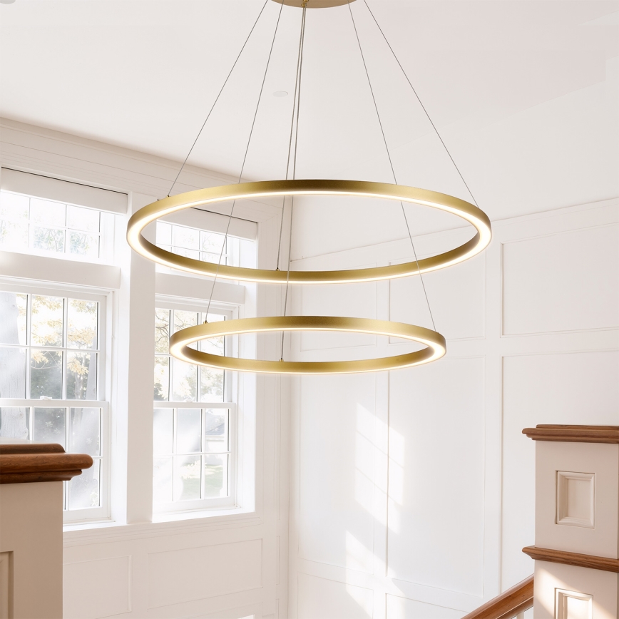 Brilagi - Lustre LED dimerizável suspenso por cabo PORTOFINO LED/98W/230V 3000-6000K diâmetro 80 cm dourado + telecomando