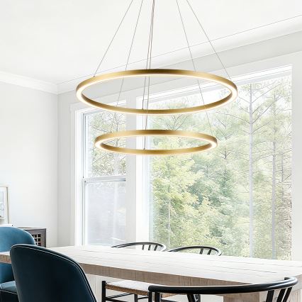 Brilagi - Lustre LED dimerizável suspenso por cabo PORTOFINO LED/98W/230V 3000-6000K diâmetro 80 cm dourado + telecomando