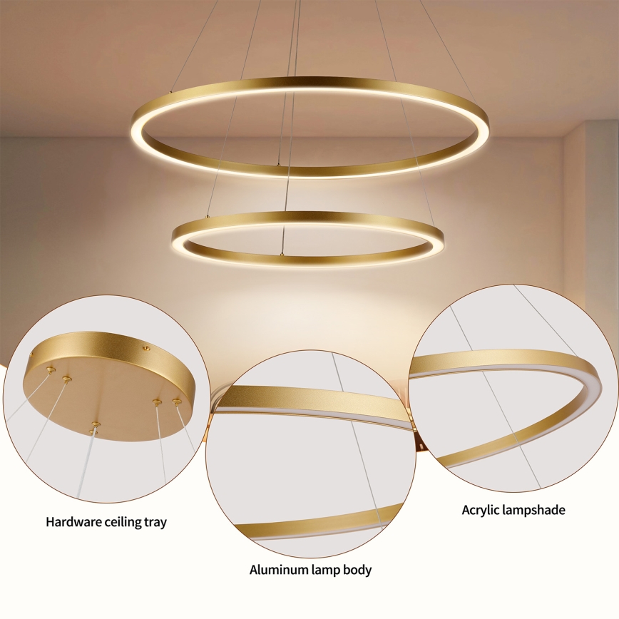 Brilagi - Lustre LED dimerizável suspenso por cabo PORTOFINO LED/98W/230V 3000-6000K diâmetro 80 cm dourado + telecomando