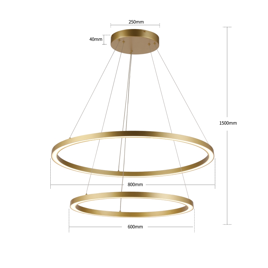 Brilagi - Lustre LED dimerizável suspenso por cabo PORTOFINO LED/98W/230V 3000-6000K diâmetro 80 cm dourado + telecomando