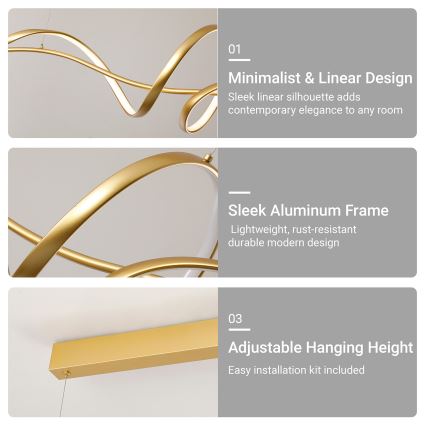 Brilagi - Lustre LED dimerizável suspenso por cabo SIGNATURE LED/55W/230V 3000-6000K 120x23 cm, acabamento dourado + controlo remoto