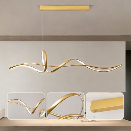 Brilagi - Lustre LED dimerizável suspenso por cabo SIGNATURE LED/55W/230V 3000-6000K 120x23 cm, acabamento dourado + controlo remoto