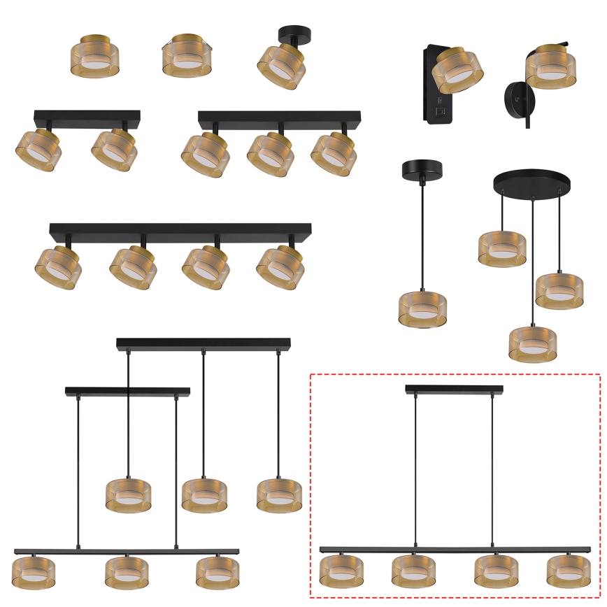 Brilagi - Lustre LED RGB+CCT dimerizável suspenso por cabo AURA LUX 4xGX53/14W/230V 2700-6500K Wi-Fi Tuya preto/dourado