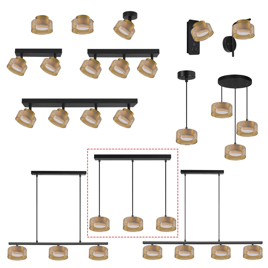 Brilagi - Lustre pendente LED RGB+CCT regulável AURA LUX 3xGX53/14W/230V 2700-6500K Wi-Fi Tuya preto/dourado