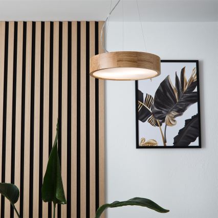 Brilagi - Lustre suspenso LED RGBW dimerizável em cabo CARVALHO 2xE27/9W/230V 2700-6500K Wi-Fi, acabamento em carvalho, diâmetro 37 cm