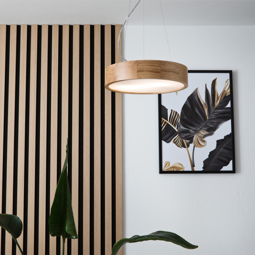 Brilagi - Lustre suspenso LED RGBW dimerizável em cabo CARVALHO 2xE27/9W/230V 2700-6500K Wi-Fi, acabamento em carvalho, diâmetro 37 cm
