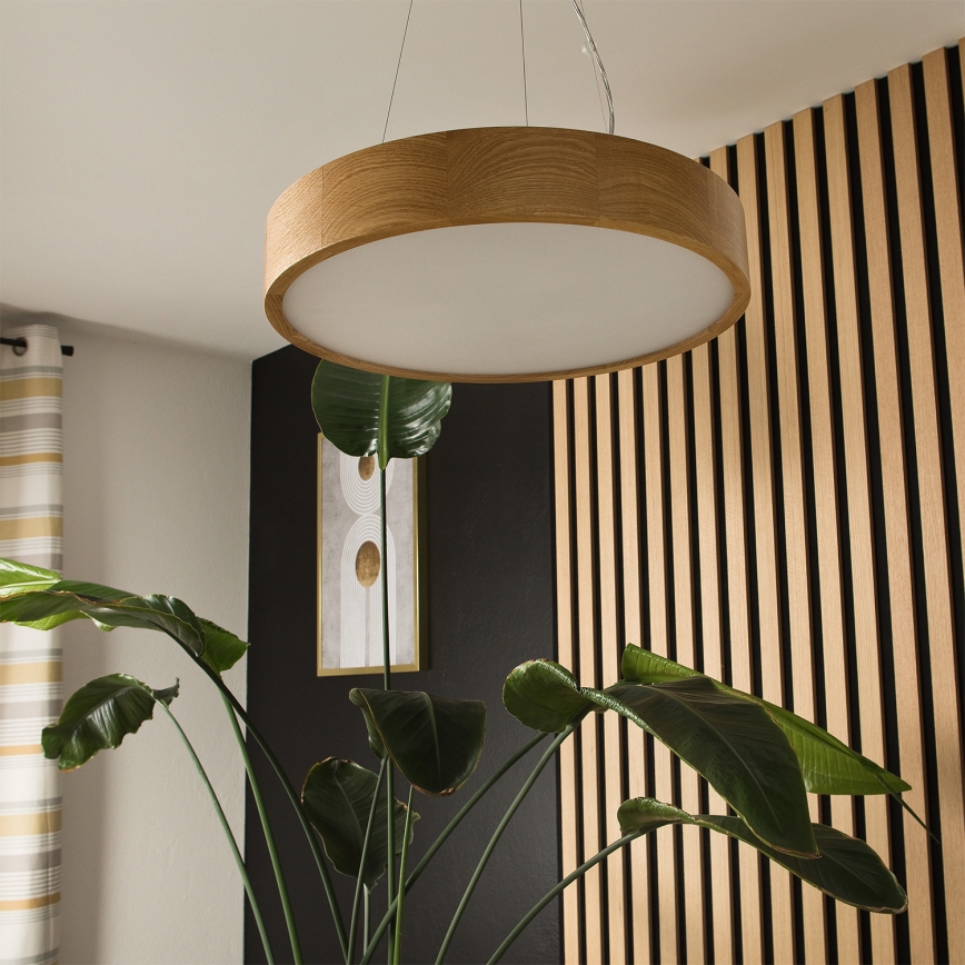 Brilagi - Lustre LED RGBW dimerizável CARVALHO 3xE27/15W/230V Wi-Fi, acabamento carvalho, Ø 47,5 cm