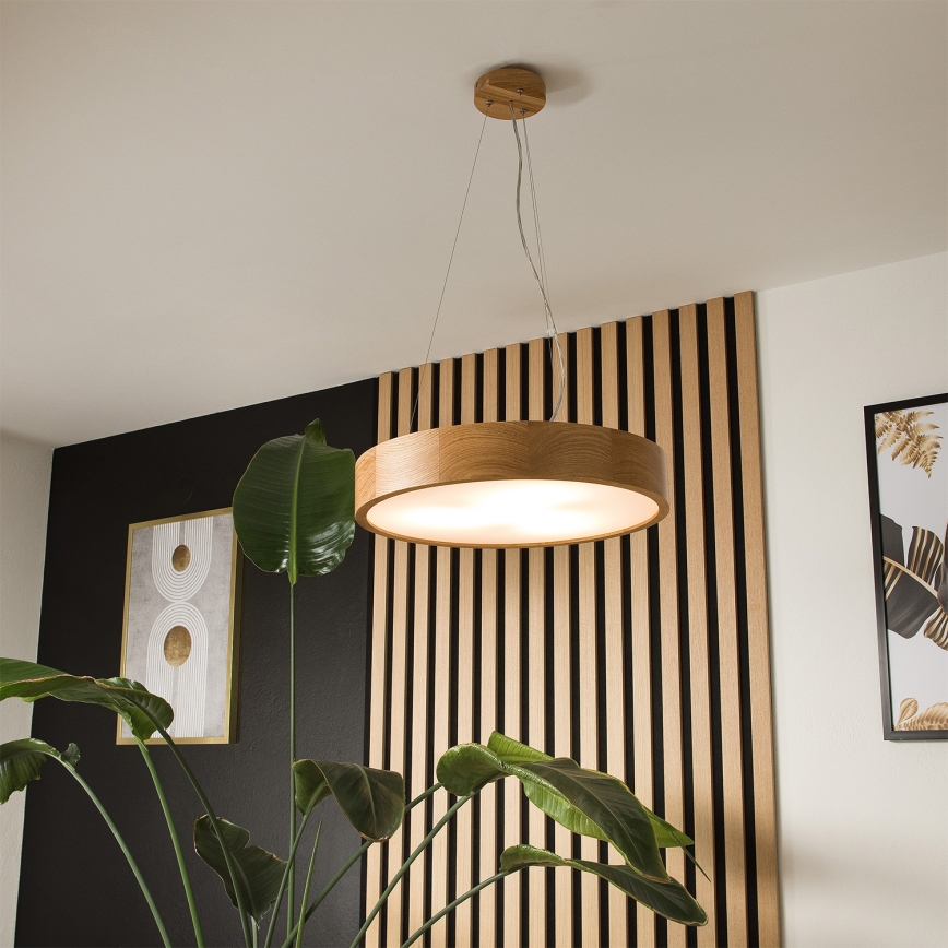 Brilagi - Lustre LED RGBW dimerizável CARVALHO 3xE27/15W/230V Wi-Fi, acabamento carvalho, Ø 47,5 cm