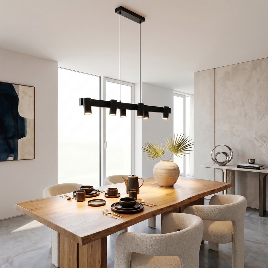 Brilagi - Lustre pendente LED RGBW regulável suspenso por cabo SELE 6xGU10/6,5W/230V 2700-6500K preto + controlo remoto