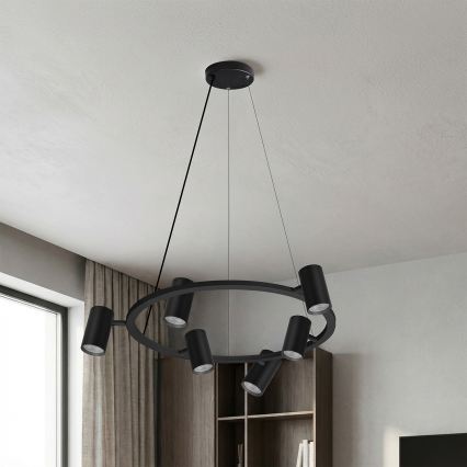 Brilagi - Lustre LED RGBW regulável suspenso por cabo SELE 6xGU10/6,5W/230V 2700-6500K preto + comando remoto
