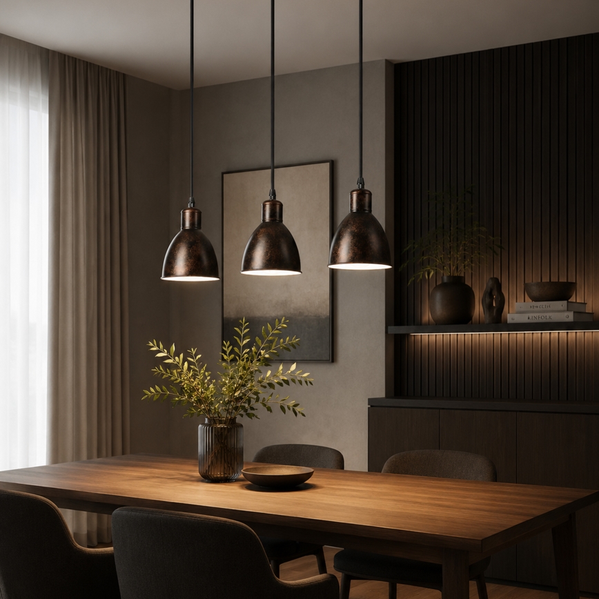 Brilagi - Lustre LED RIDDY suspenso por cabo 3xE27/60W/230V cobre/pátina