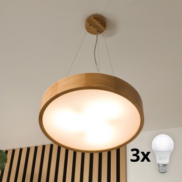 Brilagi - Lustre LED suspenso em cabo CARVALHO, 3x E27/45W/230V, acabamento carvalho, diâmetro 47,5 cm