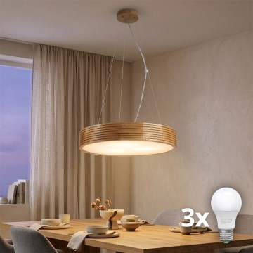 Brilagi - Lustre LED suspenso em cabo CARVALHO MODERN 3xE27/60W/230V acabamento em carvalho Ø 47,5 cm