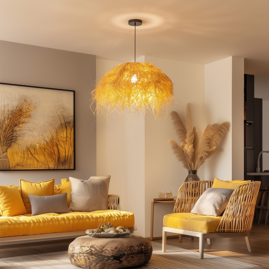 Brilagi - Lustre LED suspenso em cabo CERIA BOHO, 1x E27/40W/230V, diâmetro 60 cm, em ráfia