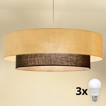 Brilagi - Lustre LED suspenso em cabo Estilo BOHO 3xE27/15W/230V, Ø 80 cm, creme/castanho