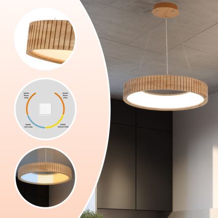 Brilagi - Lustre LED suspenso por cabo FALCON WOOD MODERN LED/30W/230V 3000/4000/6000K diâmetro 45 cm madeira