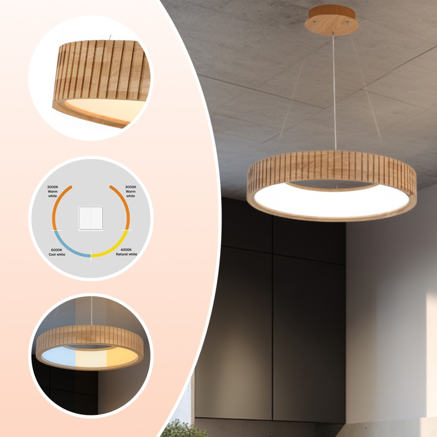 Brilagi - Lustre LED suspenso por cabo FALCON WOOD MODERN LED/30W/230V 3000/4000/6000K diâmetro 45 cm madeira