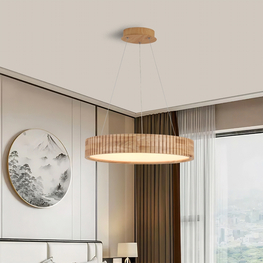 Brilagi - Lustre LED suspenso por cabo FALCON WOOD MODERN LED/30W/230V 3000/4000/6000K diâmetro 45 cm madeira