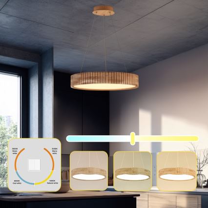 Brilagi - Lustre LED suspenso por cabo FALCON WOOD MODERN LED/30W/230V 3000/4000/6000K diâmetro 45 cm madeira