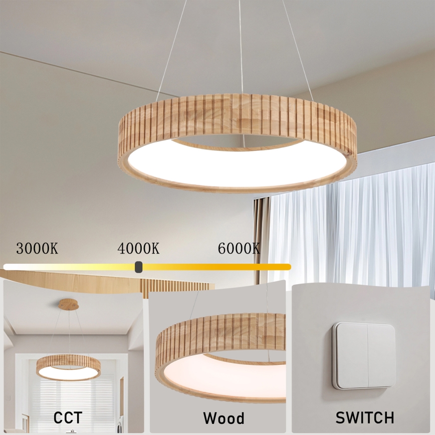 Brilagi - Lustre LED suspenso por cabo FALCON WOOD MODERN LED/30W/230V 3000/4000/6000K diâmetro 45 cm madeira