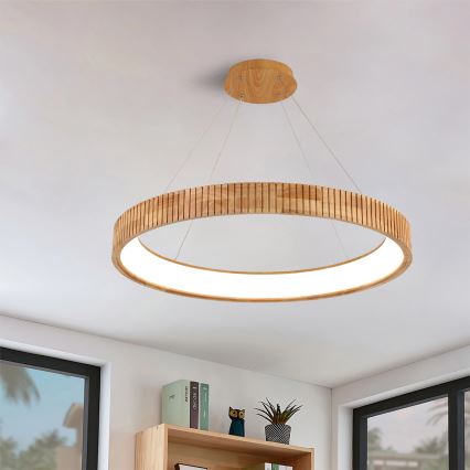 Brilagi - Lustre LED suspenso por cabo FALCON WOOD MODERN LED/60W/230V 3000/4000/6000K diâmetro 80 cm madeira