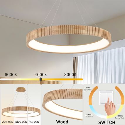 Brilagi - Lustre LED suspenso por cabo FALCON WOOD MODERN LED/60W/230V 3000/4000/6000K diâmetro 80 cm madeira