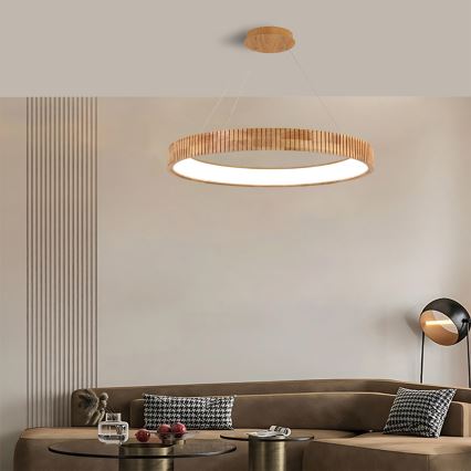 Brilagi - Lustre LED suspenso por cabo FALCON WOOD MODERN LED/60W/230V 3000/4000/6000K diâmetro 80 cm madeira