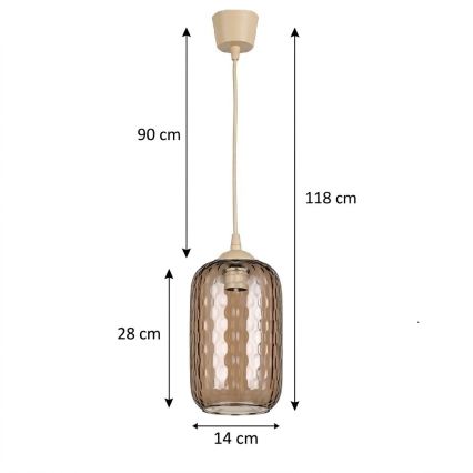 BRILAGI - Pendente LED em cabo RETRO GLASS 1xE27/60W/230V Ø 14 cm bege/castanho fumê