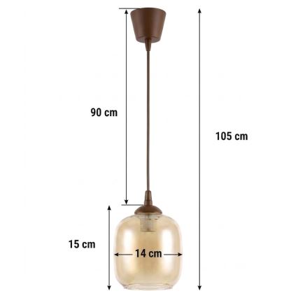Brilagi - Lustre pendente LED em cabo RETRO GLASS 1xE27/60W/230V Ø 14 cm castanho / castanho fumê