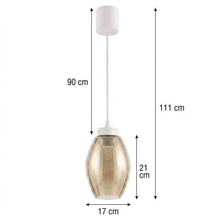 Brilagi - Lustre LED suspenso em cabo RETRO GLASS 1xE27/60W/230V Ø 17 cm branco/bege fumado