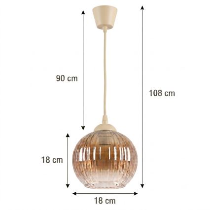 Brilagi - Lustre LED suspenso com cabo RETRO GLASS 1xE27/60W/230V Ø 18 cm bege/castanho fumado