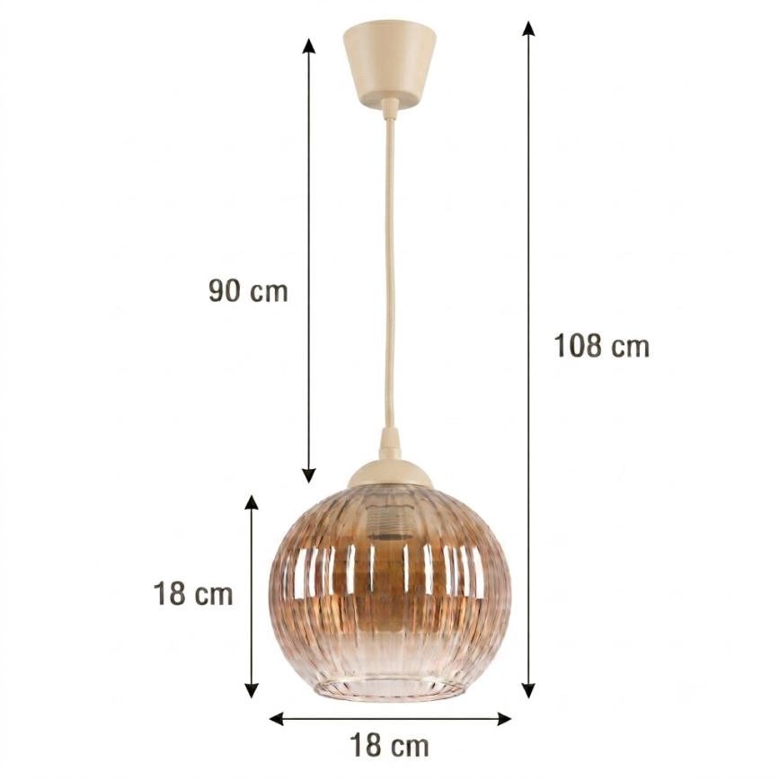 Brilagi - Lustre LED suspenso com cabo RETRO GLASS 1xE27/60W/230V Ø 18 cm bege/castanho fumado