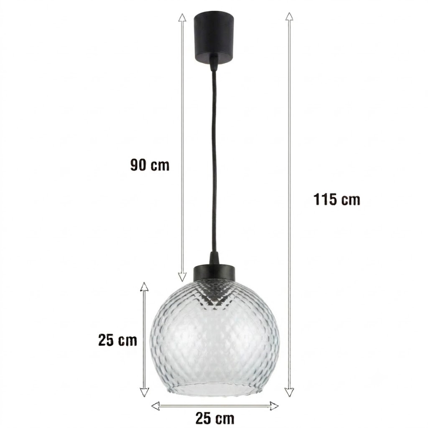 Brilagi - Lustre LED suspenso por cabo RETRO GLASS 1xE27/60W/230V, diâmetro 25 cm, preto/fumê