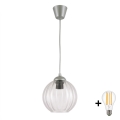 Brilagi - Lustre LED suspenso em cabo RETRO GLASS 1x E27/60W/230V Ø 18 cm prata/transparente