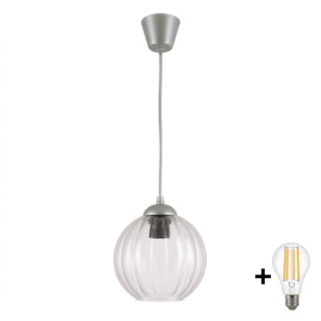 Brilagi - Lustre LED suspenso em cabo RETRO GLASS 1x E27/60W/230V Ø 18 cm prata/transparente