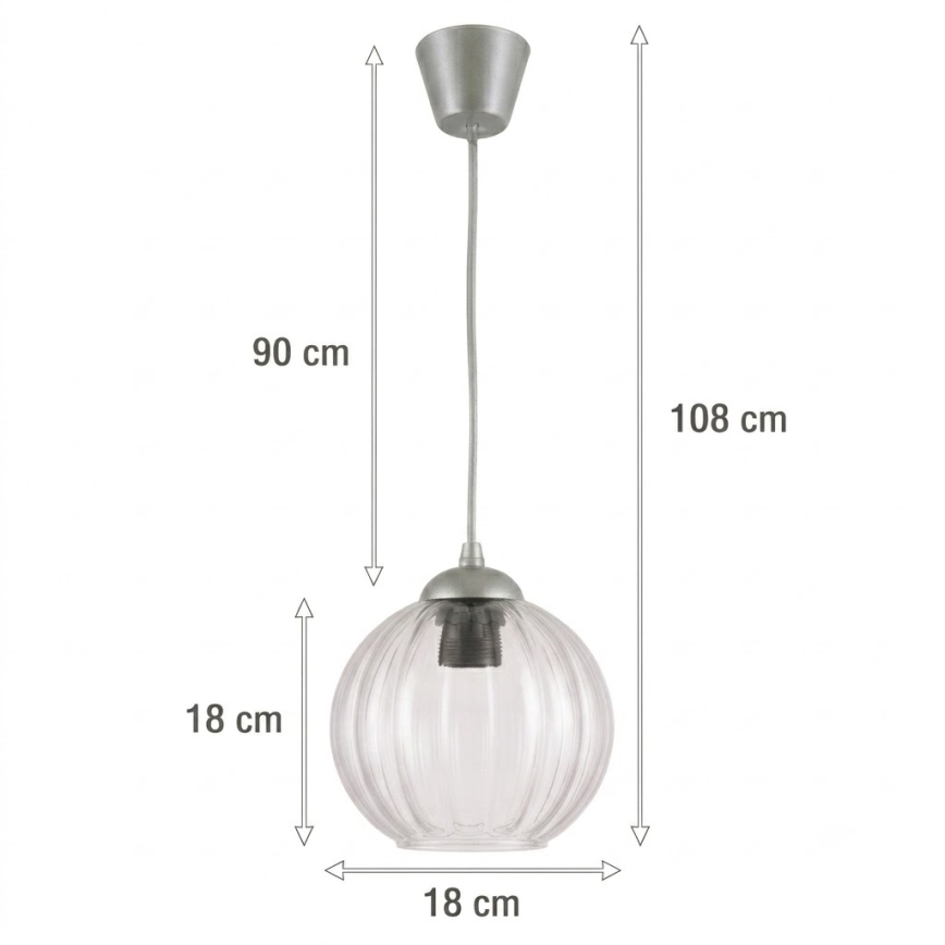 Brilagi - Lustre LED suspenso em cabo RETRO GLASS 1x E27/60W/230V Ø 18 cm prata/transparente