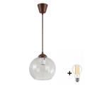 Brilagi - Lustre LED suspenso em cabo RETRO GLASS 1xE27/60W/230V diâmetro 25 cm castanho/transparente