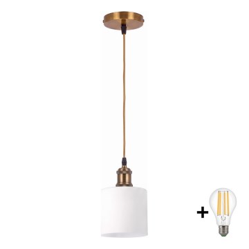 BRILAGI - Lustre LED suspenso em cabo RETRO GLASS 1xE27/60W/230V Ø 10 cm dourado/branco
