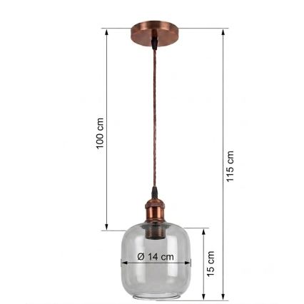 Brilagi - Pendente LED com cabo RETRO GLASS 1xE27/60W/230V Ø 14 cm branco/cinzento fumado