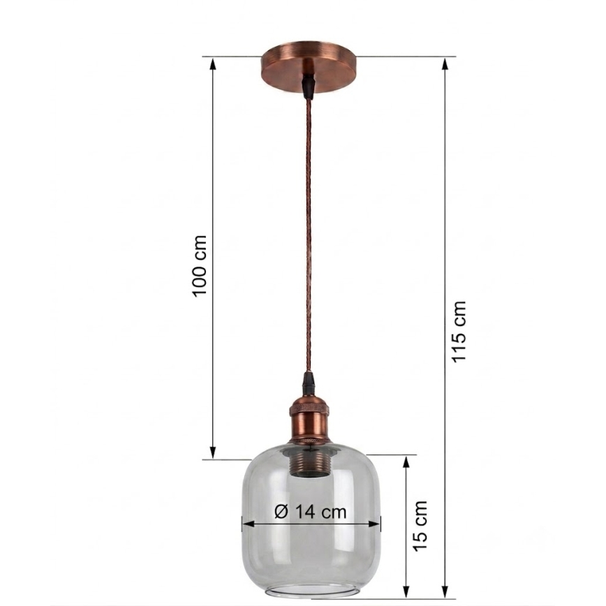 Brilagi - Pendente LED com cabo RETRO GLASS 1xE27/60W/230V Ø 14 cm branco/cinzento fumado