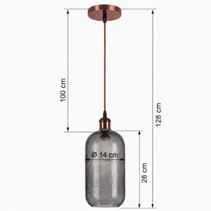 BRILAGI - Lustre LED suspenso por cabo RETRO GLASS 1xE27/60W/230V Ø 14 cm cobre/cinzento fumado