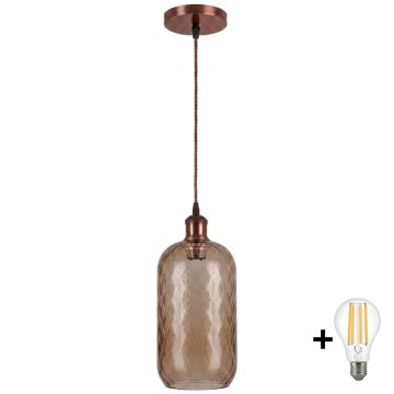 Brilagi - Lustre LED suspenso em cabo RETRO GLASS 1xE27/60W/230V Ø 14 cm cobre/marrom fumê