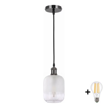 BRILAGI - Lustre LED suspenso em cabo RETRO GLASS 1xE27/60W/230V Ø 14 cm preto/branco