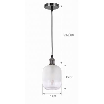 BRILAGI - Lustre LED suspenso em cabo RETRO GLASS 1xE27/60W/230V Ø 14 cm preto/branco