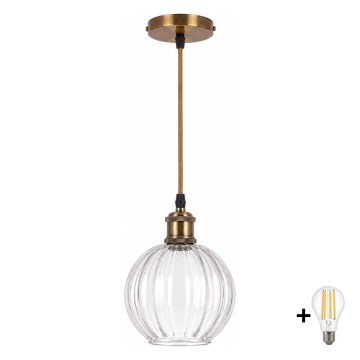 BRILAGI - Lustre LED suspenso em cabo RETRO GLASS 1xE27/60W/230V Ø 18 cm dourado/transparente