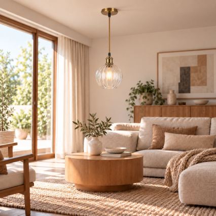 BRILAGI - Lustre LED suspenso em cabo RETRO GLASS 1xE27/60W/230V Ø 18 cm dourado/transparente