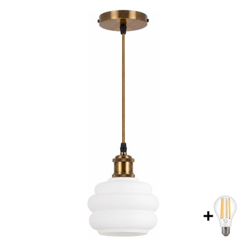 BRILAGI - Lustre LED suspenso em cabo RETRO GLASS 1xE27/60W/230V Ø 20 cm dourado/branco