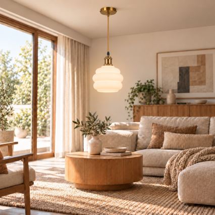BRILAGI - Lustre LED suspenso em cabo RETRO GLASS 1xE27/60W/230V Ø 20 cm dourado/branco