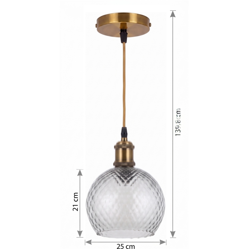 BRILAGI - LED Lustre suspenso por cabo RETRO GLASS 1xE27/60W/230V Ø 25 cm dourado/cinza fumê