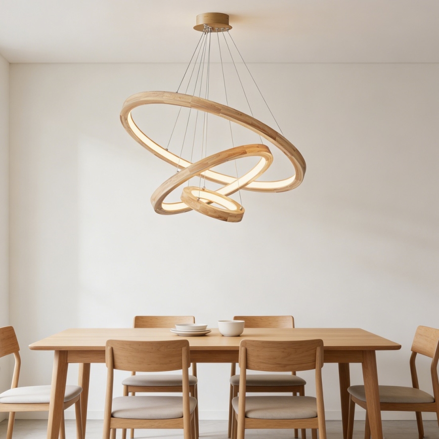 Brilagi - Lustre LED suspenso em cabo UMEA WOOD LED/45W/230V Ø 60 cm madeira